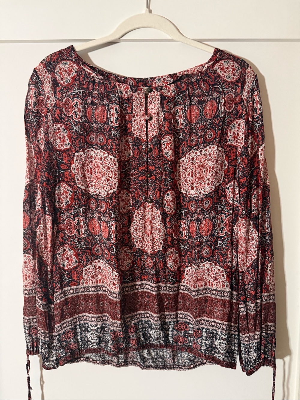 Lucky Brand Red & Black Paisley Peasant Blouse